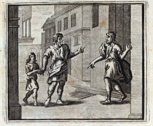 Der untreue Treuhänder. Fabeln von Jean de La Fontaine. Illustration von François Chauveau. Ausgabe von 1728.