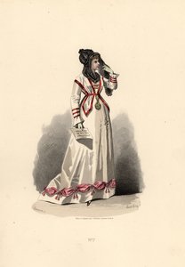 Frau im weißen Kleid mit rosa Bouffants verziert von Francois Claudius (after) Compte Calix