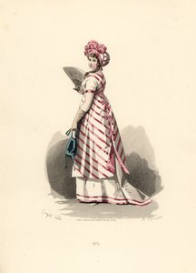 Frau in weißem Kleid mit rosa Besatz, gestreifte Schürze von Francois Claudius (after) Compte Calix