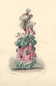 Modische Frau im Kleid mit Rosetten, Ära von Marie Antoinette. von Francois Claudius Compte Calix