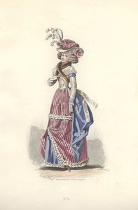 Frau in dreifarbiger Kleidung, Ära von Marie Antoinette. von Francois Claudius Compte Calix