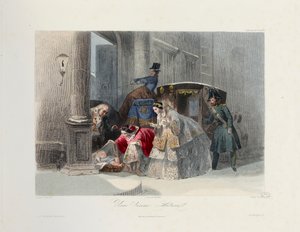 Eine gute Tat, aus Les Modes Parisiennes, ca. 1860 von Francois Claudius after Compte Calix