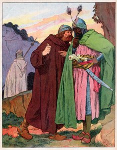 Ganelon berichtet die Worte von Kaiser Karl dem Großen (742-814) dem Feind (Rolandslied) (Materie von Frankreich) - Illustration von François Zier (1856-1924) aus „Nos-Gloriers-Nationales“ um 1920