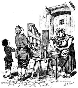 Illustration für Paul Scarrons komischen Roman: Barbarischer Orgelspieler hat auf der Straße gespielt (Gravur). von Francois Edouard Zier
