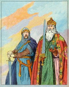Der fränkische König Karl der Große und der französische Ritter Roland von Roncevaux - Illustration von François Zier (1856-1924) aus „Nos-Gires-Nationales“ um 1920