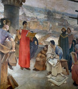Abelard und seine Schule auf dem Sainte-Geneviève-Berg in Paris. Der Meister Pierre Abailard (oder Pierre Abeilard) von Francois Flameng