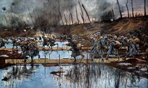 Erster Weltkrieg (1914-1918): der Übergang der Yser während der Flandern-Offensive 1917 von Francois Flameng