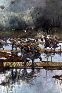 Französisches 1. Infanteriekorps überquert den Yser-Kanal, 31. Juli 1917, 4:45 Uhr. Nach einem Gemälde von Francois Flameng (1856-1923) Franzose. von Francois Flameng