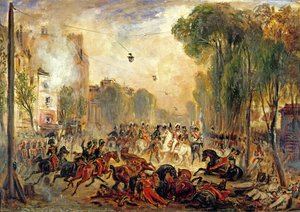 Attentat auf König Louis-Philippe (1773-1850) durch Giuseppe Fieschi (1790-1836) Boulevard du Temple, 28. Juli 1835 von Francois Gabriel Guillaume Lepaulle