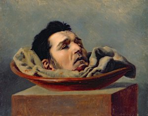 Guillotiniertes Haupt eines Vatermörders, der 1825 in Puy hingerichtet wurde