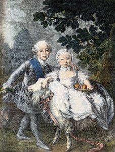 Der Graf von Artois als Kind (zukünftiger König Karl X.) (1757-1836) und seine Schwester Marie Clotilde Xavière (zukünftige Königin von Sardinien) (1759-1802) - dargestellt im Jahr 1764. Gravur aus dem 19. Jahrhundert nach dem Gemälde von François Hubert D von Francois Hubert (manner of) Drouais