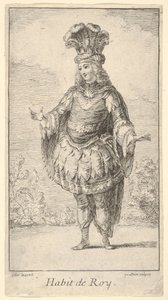 Habit de Roy: ein Mann trägt ein Tonnelet, dekoriert mit Rosetten, eine Krone und einen Turban, ca. 1721 von Francois Joullain