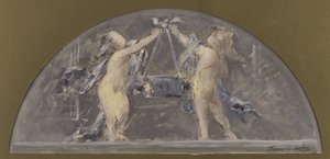 Skizze für den Speisesaal des Hôtel de Ville de Paris, zwei Kinder heben zusammen eine große Kiste
