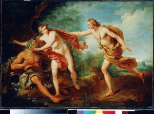 Apollon und Daphne mit ihrem Vater, dem Flussgott Peneus