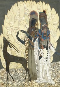 Zwei stilisierte Frauen mit einer Antilope unter Laubwerk von Francois Louis (after) Schmied