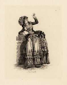 Modische Frau mit Haube à la Nicolet, Ära von Marie Antoinette von Francois Louis Joseph (after) Watteau