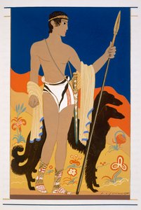 Jungenkrieger mit zwei Borzoi-Hunden, eine Illustration aus 