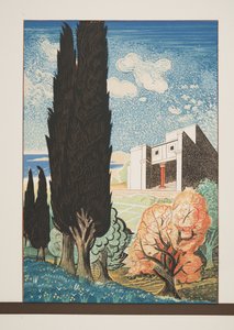 Tempel mit Zypressenbaum aus Prométhée Enchaîné von Aeschylus, veröffentlicht 1941