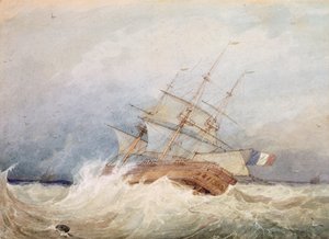 Eine französische Fregatte bei stürmischem Wetter von Francois Louis Thomas Francia