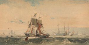 Schiffe auf der Medway, Kent von Francois Louis Thomas Francia