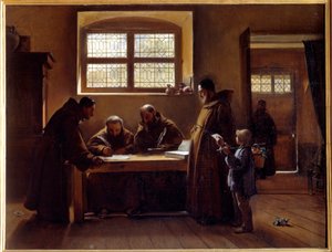 Kapuziner überarbeiten ein Schriftstück
