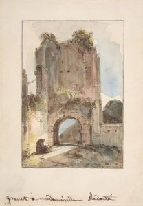 Mönch vor einem zerstörten Tor sitzend, n.d. von Francois Marius Granet
