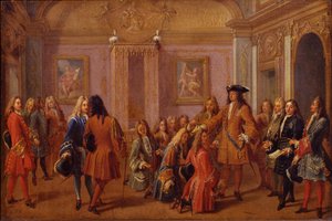 Erste Erhebung der Ritter des Ordens von Saint-Louis durch Ludwig XIV. in Versailles am 8. Mai 169 von Francois Marot