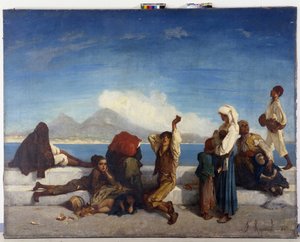 Die Lazzaroni, Charaktere des neapolitanischen Volkes. Blick auf den Golf von Neapel von Francois Reynaud