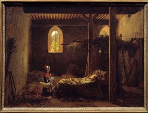 Rotkäppchen Illustration des Märchens von Charles Perrault, Rotkäppchen vor dem Wolf, der als Großmutter verkleidet ist. Gemälde von Francois Richard Fleury (1777-1852) 19. Jahrhundert von Francois Richard Fleury
