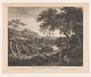 Landschaft mit Schäfer und zwei Figuren an einem Teich von Francois Vivares