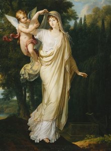 Posthumes Porträt der Marquise Fanny Grimaldi, geborene Baronne von Burkenwald, Prinzessin von Santa Cruce, Marquise de Monaco et de Genes, die sich anschickt, sich ihrem ersten Ehemann, dem Marquis Giovanni Battista Grimaldi, an seinem Grab anzuschließen, von Francois Xavier Fabre