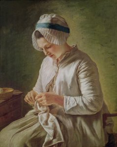 Die Näherin oder junge Frau bei der Arbeit