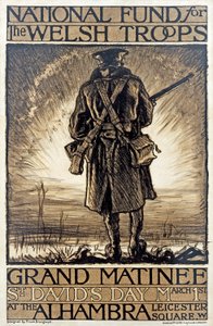 Plakat zur Werbung für eine Spendenaktion für den Nationalfonds für die walisischen Truppen, 1. März 1915