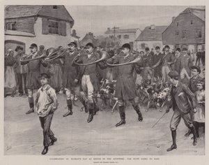Feier des St. Hubertus-Tages in Bievre in den Ardennen, die Jagd geht zur Messe