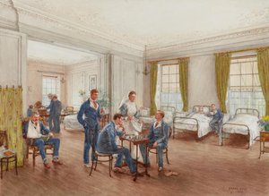 Genesende Soldaten spielen Schach in einem Krankensaal im Sulhampstead House Hospital, Berkshire, ca. 1918 von Frank Dadd