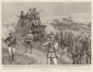 Heroische Taten im Matabele-Krieg, Verteidigung der Postkutsche gegen eine Gruppe von Kafirs auf der Salisbury Road von Frank Dadd