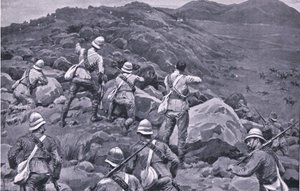 Verfolgung der Nachhut von De Wet in den Takesberg, aus Nach Pretoria: Der Guerillakrieg veröffentlicht von Harmsworth Bros Limited