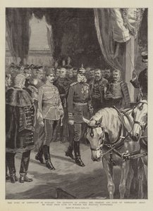 Der Herzog von Connaught in Ungarn, die Kaiser von Österreich und Deutschland und der Herzog von Connaught kurz vor dem Start von Guns, um die Militärmanöver zu beobachten von Frank Dadd