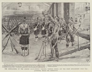 Die Heimkehr der Gordon Highlanders, Colonel Mathias verabschiedet das erste Detachement von den Liverpooler Docks nach Edinburgh