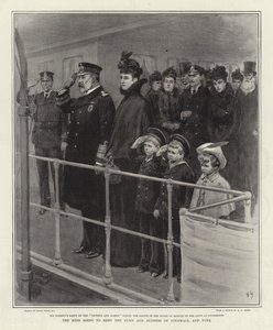 Der König geht, um den Herzog und die Herzogin von Cornwall und York zu treffen