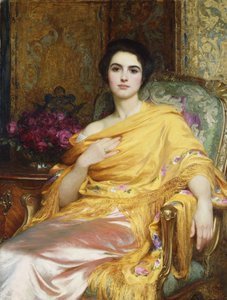 Porträt von Elsa, Tochter von William Hall, dreiviertel Länge, sitzend, ein rosa Kleid und einen gelben Schal tragend, 1927