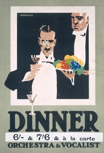 Werbung für Abendessen und Orchester und Sänger