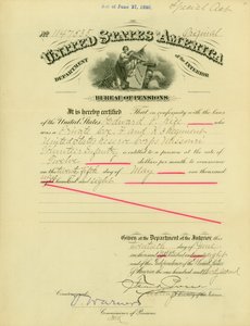 Mitteilung über das Rentenrecht an Edward Parker Rice, 20. Juni 1908 von Frank Pierce
