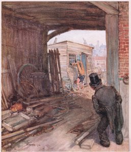 An seinem Ziel angekommen, war das erste Objekt, das sich ihm darbot, ein Paar sehr unvollständig beschuhter Füße in der Luft, ca. 1920 von Frank Reynolds