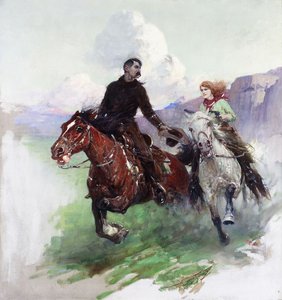 Hart reitend mit zwei Schützen