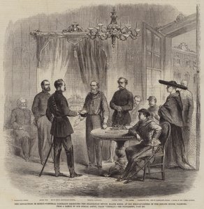 Die Revolution in Sizilien, General Garibaldi empfängt den neapolitanischen Gesandten, Major Bosco, in seinem Hauptquartier im Senatshaus, Palermo