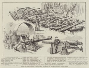 Königliche Marineausstellung, alte und moderne Kanonen, Kurbelwelle und Kesselhülle