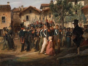 Die Nationalgarde der Kampagne marschiert vor dem Bürgermeister vorbei von François August Biard