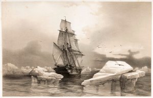 Korvette La Recherche bei Bäreninsel am 7. August 1838, aus Voyages en Scandinavie