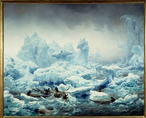 Ansicht des eisigen Ozeans, Walrossjagd durch die Grönländer. Gemälde von François Auguste Biard (1799-1882) 1841 Dieppe, Musée du Château